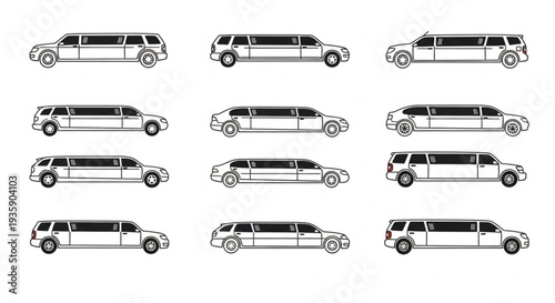 Collection of Limousine Car Silhouettes Side View.