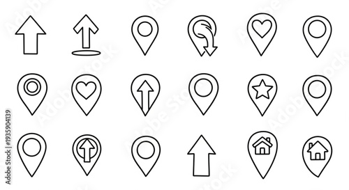 Collection of Location Pin Icons and Navigation Arrows.