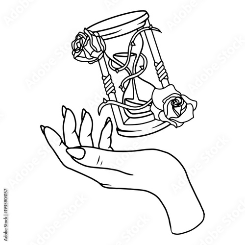Roses hand sand clock drawing