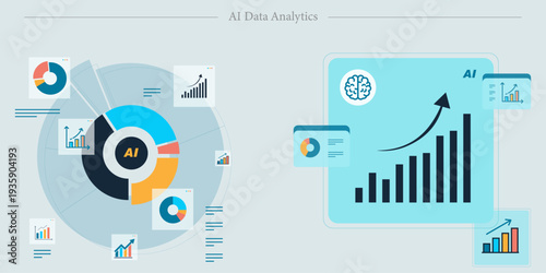 AI Data Analytics Flat Design Business Intelligence Dashboard Illustration Set