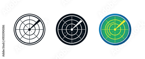 Monitoring environment context featuring a circular radar screen with sweeping line and grid marks, identical form repeated in a