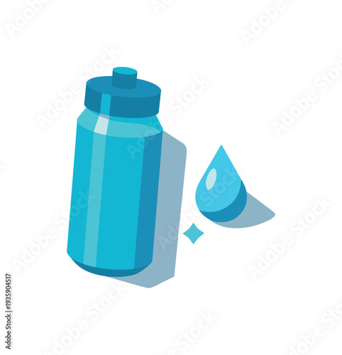 Hydration Reminder Art. Minimal hydration reminder lifestyle concept with bottle and droplet accent loosely arranged seen from a