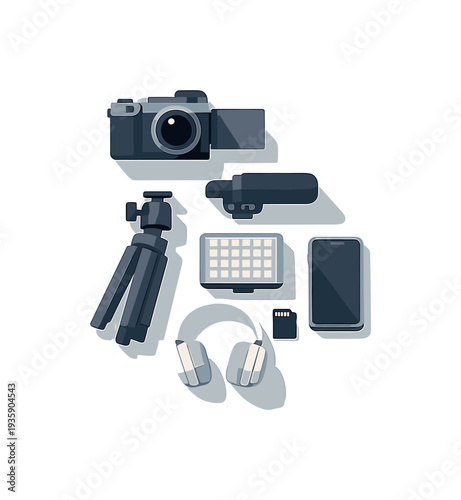 Nordic Minimalism Design. Airy video content creation essentials emphasizing focus and negative space seen in top-down macro