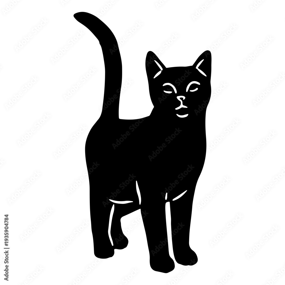 Obraz premium Black cat with tail up cut out