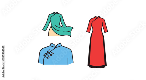 Dai Line art vector set modern bright color illustration