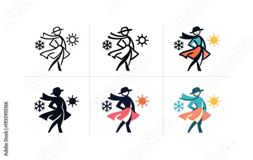 Style evolution symbol expressing seasonal clothing influence and creative expression through a fashionable figure and dynamic