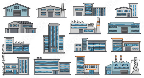 Collection of Modern Industrial Buildings and Factories.