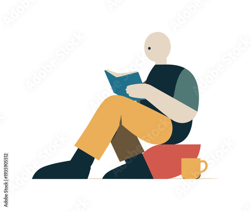 Abstract Geometric Balance. Single abstract geometric figure balances aligned and contained shapes while surrounding elements