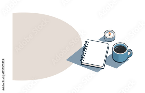 Minimalist Digital Detox. Refined contemporary digital detox lifestyle concept with essential notebook candle and cup subtly