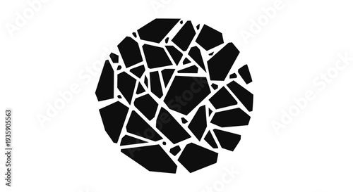Black Shattered Circle Fragmented Pieces Illustration.