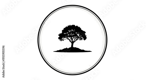 Black Silhouette Tree Icon in Circle.