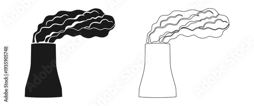 silhouette of power plant with smoke, vector illustration isolated on white background.