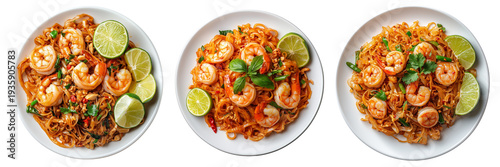 Panel kuchenny z motywem Spicy shrimp and pasta noodle bowls isolated seafood dish transparent or white background