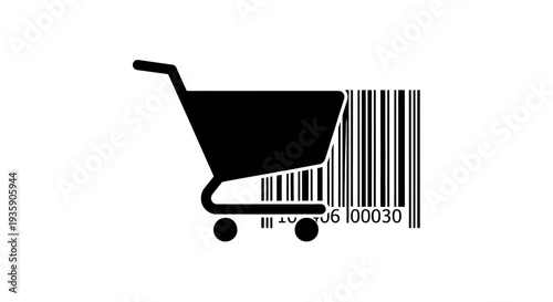 Shopping Cart Silhouette with Barcode Illustration.