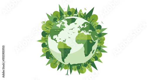 Earth surrounded by lush green leaves and foliage.