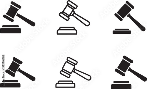 Gavel icon set vector. Judge gavel sign, law symbol, auction hammer isolated on white background.