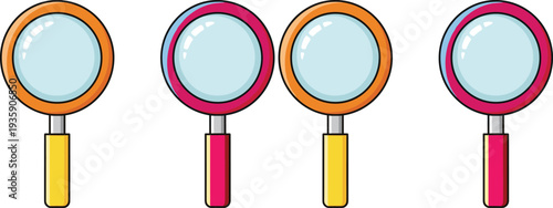 Magnifying glass icon collection, colorful search magnifier symbols set, investigation and zoom tool concept vector illustration