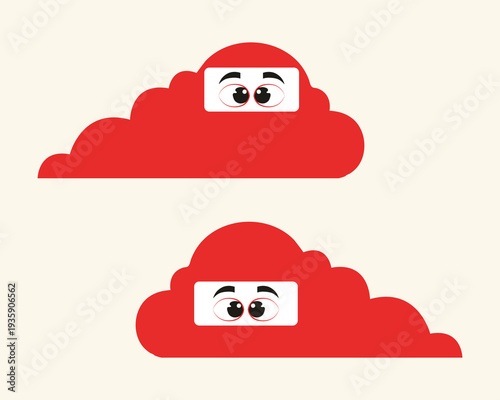 Two red cartoon clouds with surprised faces on a beige background
