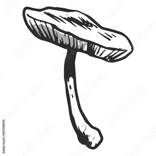 Black and white design of a mushroom