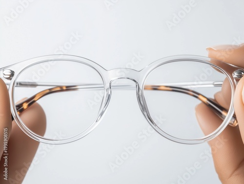 Wallpaper Mural Transparent eyeglasses held in hands on white background Torontodigital.ca
