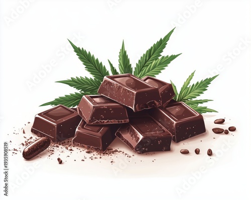 Wallpaper Mural Chocolate squares with hemp leaves botanical illustration Torontodigital.ca