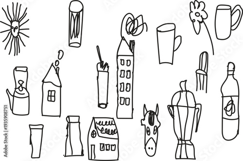 set of kitchen tools in whait bagrund