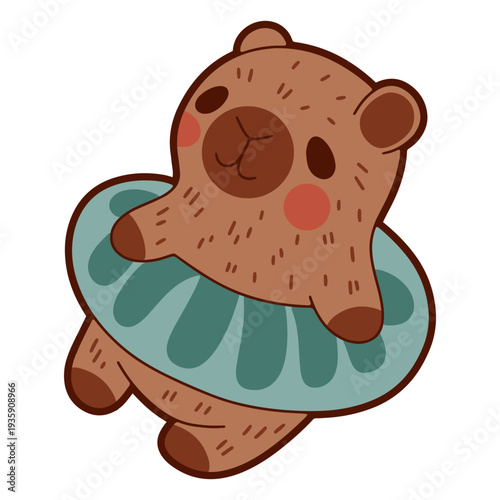 Capybara using an aquatic float