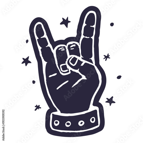 Rock hand sign with stars