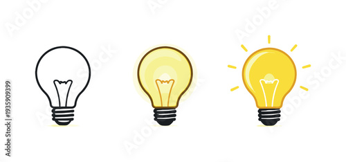 Personal growth metaphor conveyed as a glowing light bulb with simple filament, same outline repeated across a horizontal