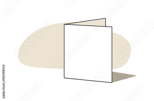 Blank greeting card shape slightly open like a foldable card shown in side view, arranged in the right third of a 3:2 canvas with