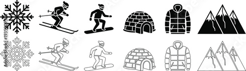 Winter sports and snowflakes clip art