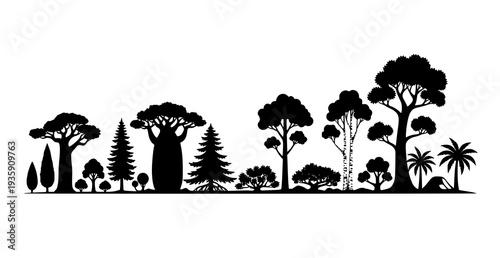 Global Biome Tree Silhouette Panorama Set for Landscape and Environmental Design