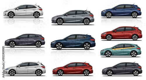 Collection of Modern Hatchback Cars in Various Colors.