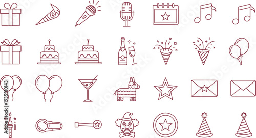 Collection of 25th anniversary icons isolated on transparent background