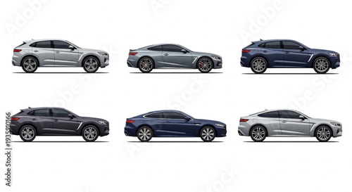 Collection of Modern Luxury SUV Cars Side View.