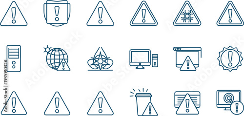Collection of warning signs and symbols isolated on transparent background