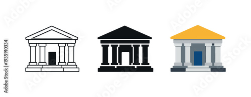 Financial oversight concept shown as a classical bank building with columns and doorway, identical silhouette aligned side by