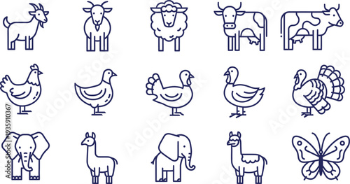 Collection of farm and wild animals isolated on transparent background