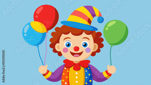 A cheerful clown holding colorful balloons in a vibrant and joyful setting Vector