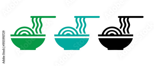 Three bowls of noodles with different toppings