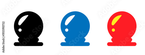 Three colorful round objects with different colors black blue and red