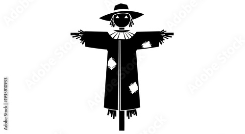 Scarecrow Figurine Wearing Hat and Coat.