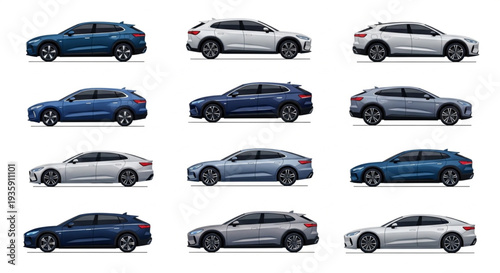 Collection of Modern Electric SUV Cars in Various Colors.