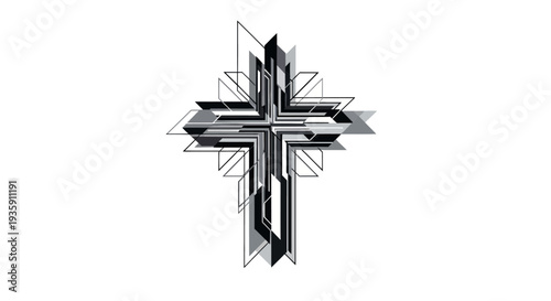 Black and White Abstract Cross Symbol.
