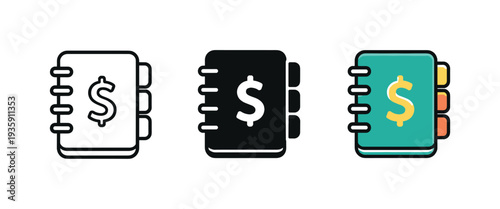 Organized money outcome shown as a bound ledger book with visible spine and tabs, same silhouette repeated neatly across the