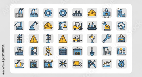 Collection of Industry and Construction Icons Set Vector.