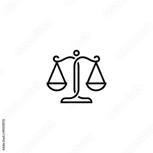 Elegant outline illustration of a balanced scale representing justice and fairness.