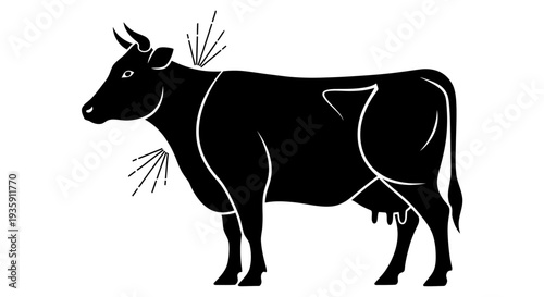Black Cow Silhouette with White Outlines.