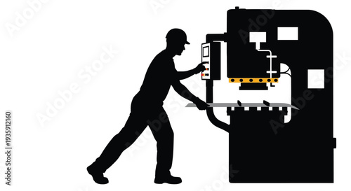 A worker operates complex machinery seemingly controlling a panel with various lights and gauges presented as a silhouette