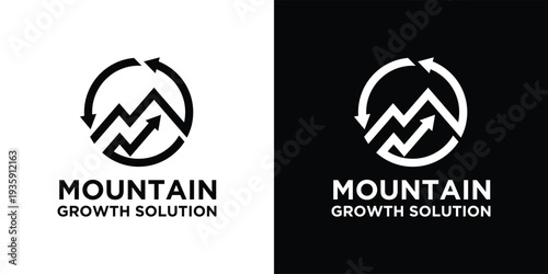 Mountain Growth Solution Logo Design Business and Success Concept.